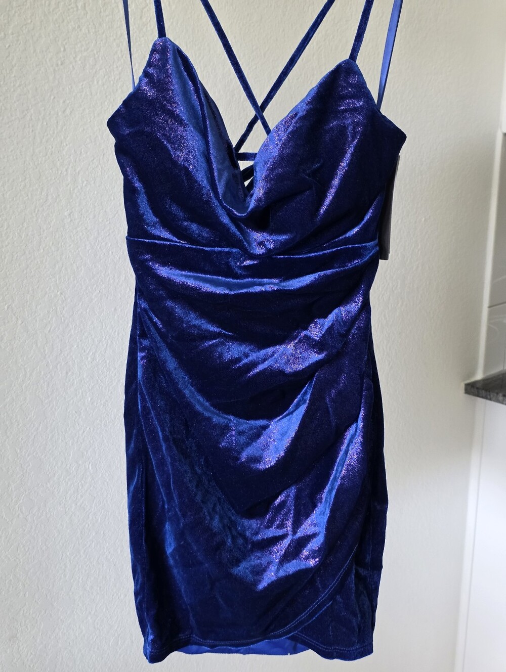 NWT Seni & Cade Royal Blue Velvet Bodycon Mini Dress Strappy XXS Party Club - Picture 5 of 11